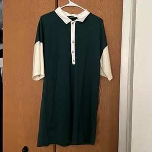 Green and cream color block t shirt dress